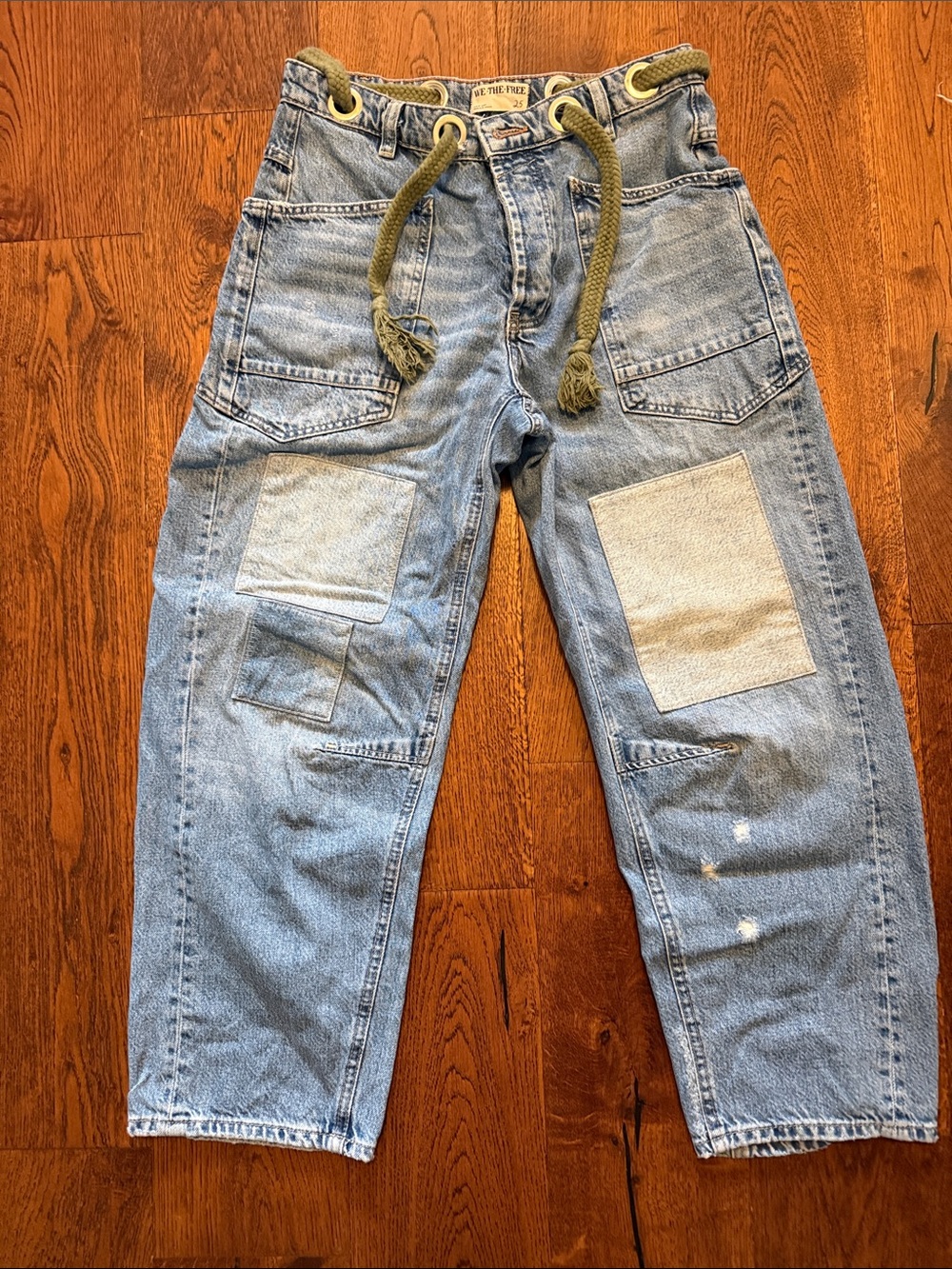 We The Free Light Wash Denim Jeans with Olive Rope Detail - Picture 2 of 10